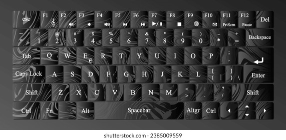 Vector modern qwerty Keyboard Layout Stencil cut. Marble background.