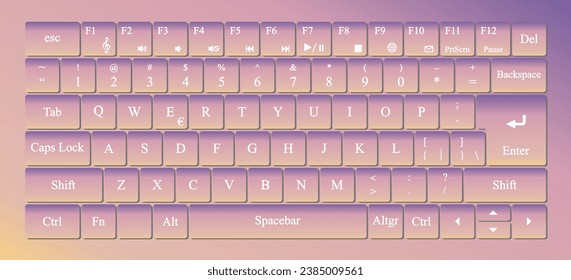 Vector modern qwerty Keyboard Layout Stencil cut. Gradient background.