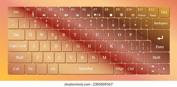Recorte del patrón de diseño de teclado de qwerty moderno vector. Fondo de degradado.