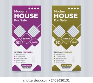 Vector modern real estate roll up banners x roll up banner design template