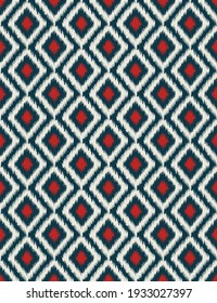 Vector modern red green color ikat diamond grid geometric shape seamless pattern background. Use for fabric, textile, cover, decoration elements, wrapping.