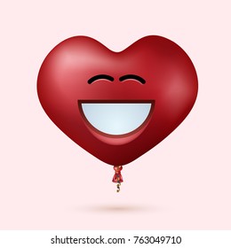 Vector modern red heart balloon face with ribbon on light background