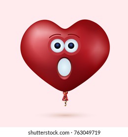 Vector modern red heart balloon face with ribbon on light background