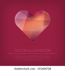 Vector modern red heart icon with colorful polygonal texture on red background