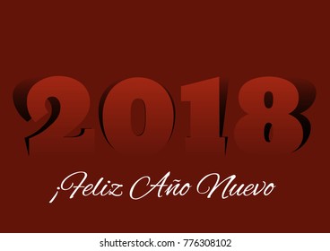 Vector modern red minimalistic Happy new year card for 2018 with main big numbers, spanish text - cuted paper effect