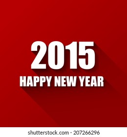 Vector Modern red  simple Happy new year card (2015) with a long shadow effect