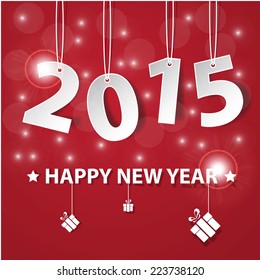 Vector Modern red simple Happy new year 2015 card with a long shadow effect .Vector/illustration.