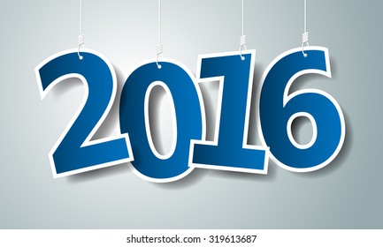 Vector Modern red simple Happy new year 2016 card with a long shadow effect .Vector/illustration. 