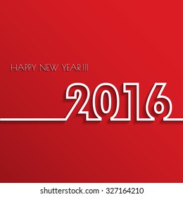 Vector Modern red simple Happy new year 2016 card with a long shadow effect .Vector/illustration.