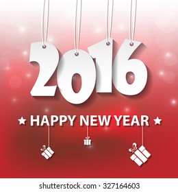 Vector Modern red simple Happy new year 2016 card with a long shadow effect .Vector/illustration.