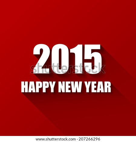 Vector Modern red  simple Happy new year card (2015) with a long shadow effect