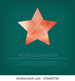 Vector modern red star icon with colorful polygonal texture on teal background