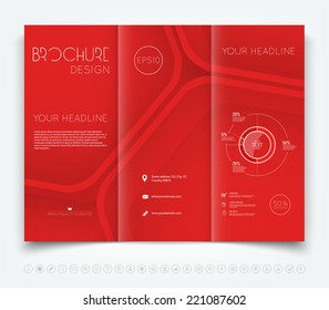 Vector modern red tri-fold brochure design template with colorful abstract 3d background