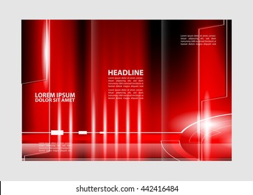 Vector modern red tri-fold brochure design template background

