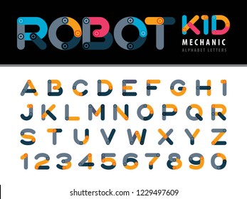 Vector of Modern Robot and Mechanic Alphabet Letters and numbers, Minimal Bold Letters set for Technical Futuristic, Cartoon, automaton
