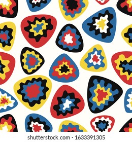 vector modern rounded triangle and freeform overlap seamless pattern on white