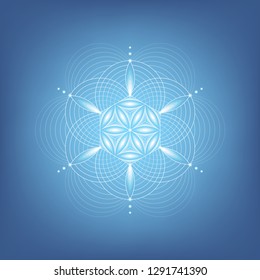 Vector modern sacred geometry mandala; Abstract shape based on ancient symbol "flower of life"; Molecule of clear water; Positive vibrations, yoga, meditation, relax.