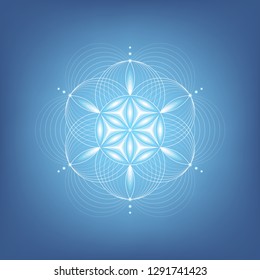 Vector modern sacred geometry mandala; Abstract shape based on ancient symbol "flower of life"; Molecule of clear water; Positive vibrations, yoga, meditation, relax.