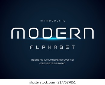 Vector of modern sci fi alphabet design with uppercase, numbers and symbols