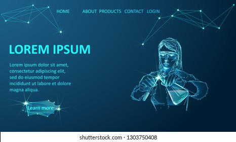 Vector of modern science abstract polygonal background with rscientific laboratory assistant in lab with test tubes.