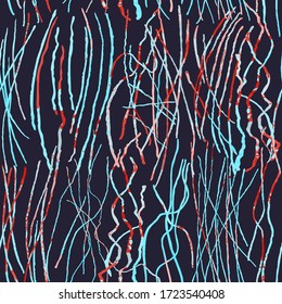 Vector modern seamless background with colorful hand drawn abstract lines, doodles. Use it for wallpaper, textile print, pattern fills, web, surface texture, wrapping paper, design of presentation