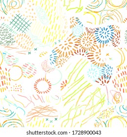 Vector modern seamless background with colorful hand drawn abstract lines, doodles. Use it for wallpaper, textile print, pattern fills, web, surface texture, wrapping paper, design of presentation