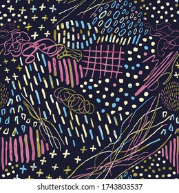 Vector modern seamless background with colorful hand drawn abstract lines, doodles. Use it for wallpaper, textile print, pattern fills, web, surface texture, wrapping paper, design of presentation