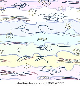 Vector de fondo moderno sin fisuras con coloridas líneas abstractas dibujadas a mano, garabatos. Utilícelo para papel de pared, impresión textil, rellenos de patrones, web, textura superficial, papel envolvente, diseño de presentación
