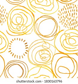 Vector modern seamless background with colorful hand drawn abstract round elements, doodles. Use it for wallpaper, textile print, pattern fills, web, texture, wrapping paper, design presentation