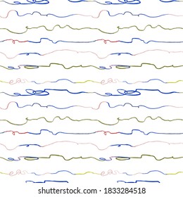 Vector modern seamless background with colorful hand drawn horisontal lines, doodles. Use it for wallpaper, textile print, pattern fills, web, surface texture, wrapping paper, design of presentation