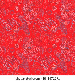 Vector modern seamless background with colorful hand drawn abstract lines, doodles. Use it for wallpaper, textile print, pattern fills, web, surface texture, wrapping paper, design of presentation