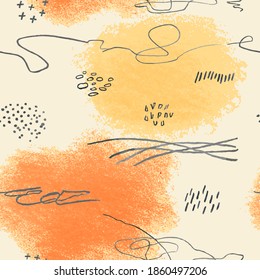 Vector modern seamless background with colorful hand drawn abstract pencil spots, doodles. Use it for wallpaper, textile print, pattern fills, surface texture, wrapping paper, design of presentation