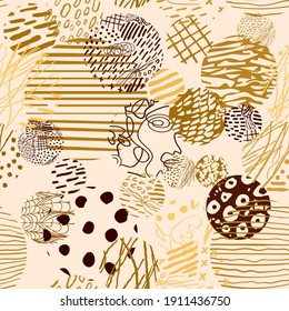 Moderner, nahtloser Hintergrund mit bunten, handgezeichnet abstrakten runden Elementen, Doodles. Verwenden Sie es für Tapeten, Stoffdruck, Musterfüllungen, Web, Textur, Packpapier, Design-Präsentation