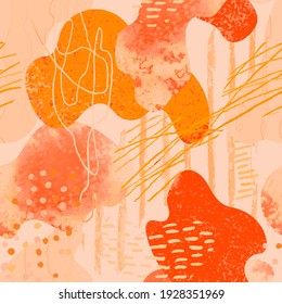 Vector modern seamless background with colorful hand drawn abstract watercolor spots, doodles. For wallpaper, textile print, pattern fills, surface texture, wrapping paper, design of presentation