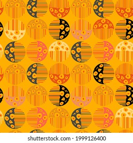 Vector de fondo moderno sin fisuras con coloridos elementos redondos abstractos dibujados a mano, garabatos. Utilícelo para papel de pared, impresión textil, rellenos de patrones, web, textura, papel envolvente, presentación de diseño