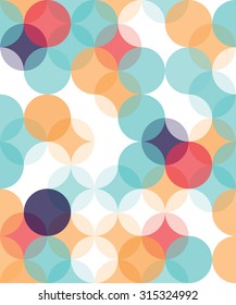 Vector modern seamless colorful geometry pattern circles overlapping  , color abstract geometric background,wallpaper print,  retro texture, hipster fashion design, 