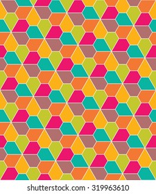 Vector modern seamless colorful geometry pattern, flowers pentagon, color abstract geometric background, trendy multicolored print, retro texture, hipster fashion design