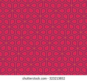 Vector modern seamless colorful geometry pattern, flowers pentagon, color purple pink abstract geometric background, trendy multicolored print, retro texture, hipster fashion design