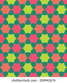 Vector modern seamless colorful geometry pattern, flowers, color green pink abstract geometric background, trendy multicolored print, retro texture, hipster fashion design