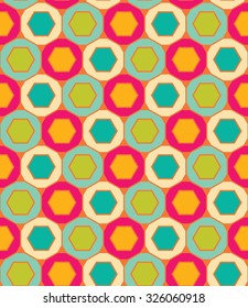 Vector modern seamless colorful geometry pattern, hexagon, color  abstract geometric background, trendy multicolored print, retro texture, hipster fashion design