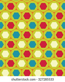 Vector modern seamless colorful geometry pattern, hexagon, color green red blue,  abstract geometric background, trendy multicolored print, retro texture, hipster fashion design