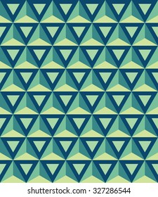 Vector modern seamless colorful geometry pattern, 3D triangles, color blue abstract geometric background, trendy multicolored print, retro texture, hipster fashion design