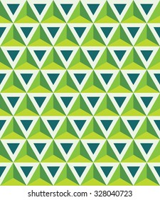 Vector modern seamless colorful geometry pattern, 3D triangles, color green blue,  abstract geometric background, trendy multicolored print, retro texture, hipster fashion design