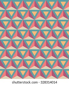 Vector modern seamless colorful geometry pattern, 3D triangles, color  abstract geometric background, trendy multicolored print, retro texture, hipster fashion design
