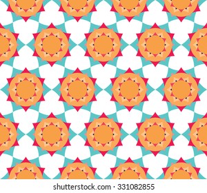 Vector modern seamless colorful geometry petal flower mandala pattern, color abstract geometric background, trendy multicolored print, retro texture, hipster fashion design