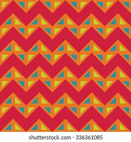 Vector modern seamless colorful geometry chevron lines pattern, color red orange abstract geometric background, trendy multicolored print, retro texture, hipster fashion design