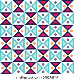 Vector modern seamless colorful geometry triangles dots pattern, color abstract geometric background, pillow multicolored print, retro texture, hipster fashion design