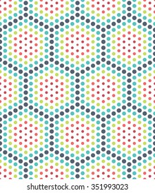 Vector modern seamless colorful geometry dots pattern, color abstract geometric background, pillow multicolored print, retro texture, hipster fashion design