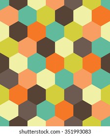 Vector modern seamless colorful geometry hex pattern, color abstract geometric background, pillow multicolored print, retro texture, hipster fashion design