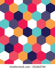 Vector modern seamless colorful geometry hex pattern, color abstract geometric background, pillow multicolored print, retro texture, hipster fashion design